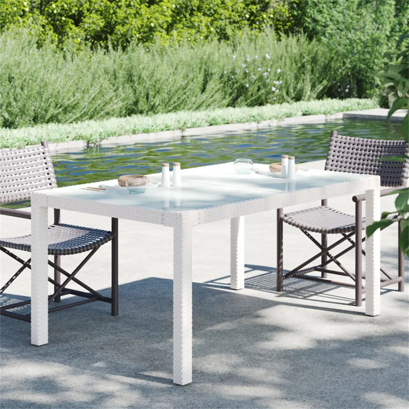 Bryshawn Glass Outdoor Dining Table, 75cm H x 150cm W x 90cm D, White, Gray