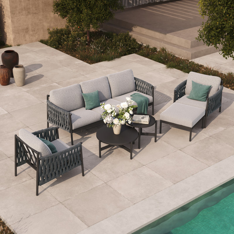 Mendee 6 Piece Sofa Seating Group With Ottoman And Removable Olefin Cushions