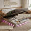 EU Double & Kingsize Linen Ottoman Bed with RGB LED Lights, Upholstered Tufted Bed Frame with Rivet Trim, Beige, 140 /160x200cm-2097321024