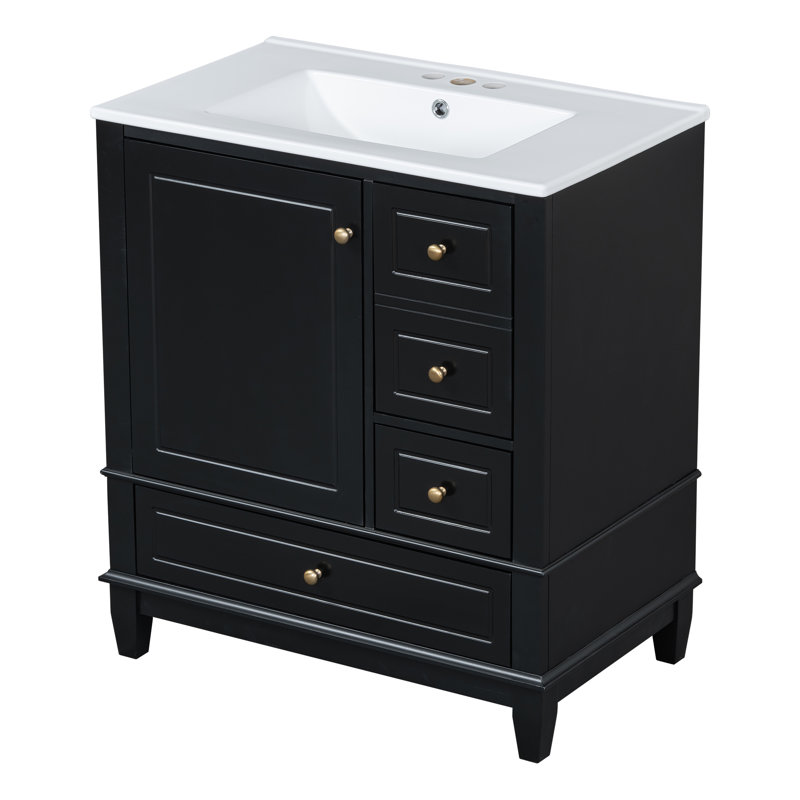 Meuble-lavabo 30 po avec lavabo en céramique, Noir