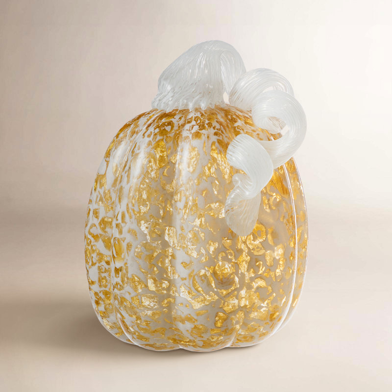 5.5"H Fall Amber Dots  Glass Pumpkin