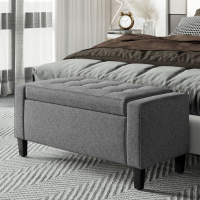 Storage Ottoman, Linen Upholstered Storage Bench With Lift Top And Button Tufted For Living Room