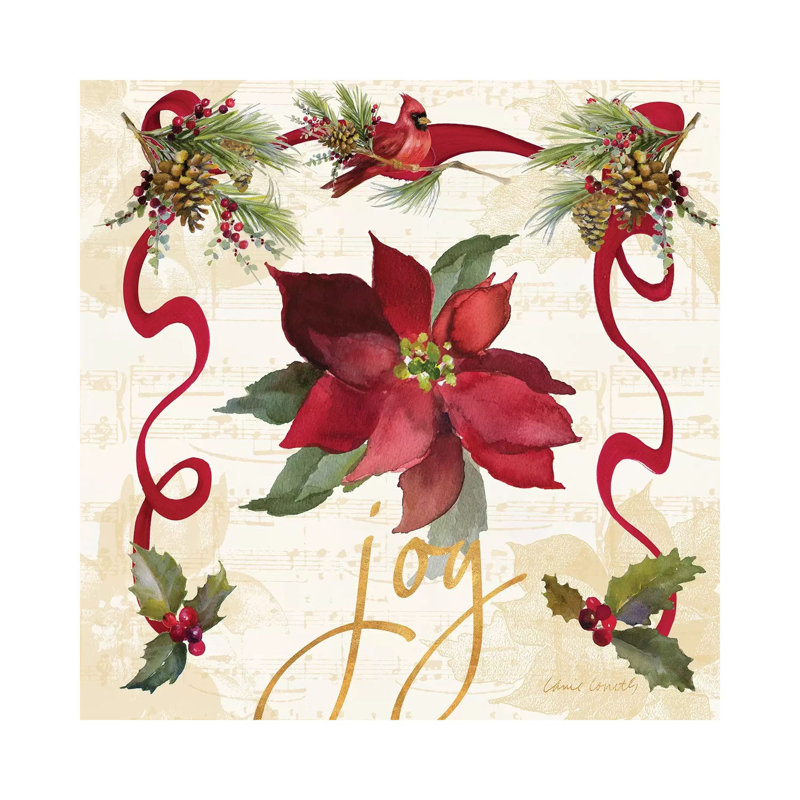 Christmas Poinsettia Ribbon Iv 1 Piece Wrapped Canvas Wall Art, 30.48 cm H x 30.48 cm W