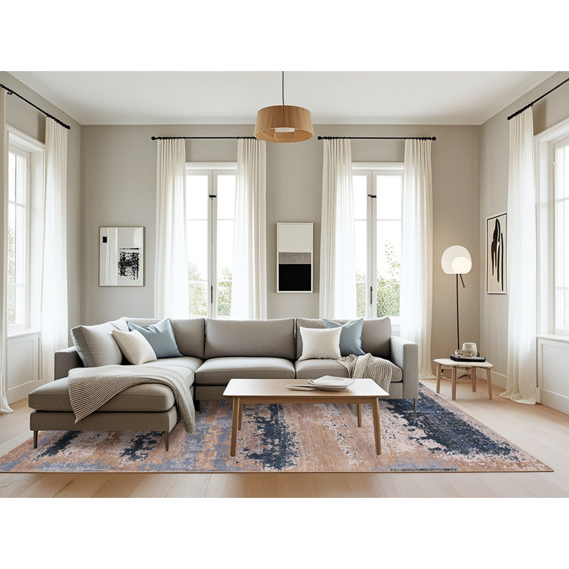 Tapis abstrait brun / bleu, Rectangle 8 pi x 12 pi
