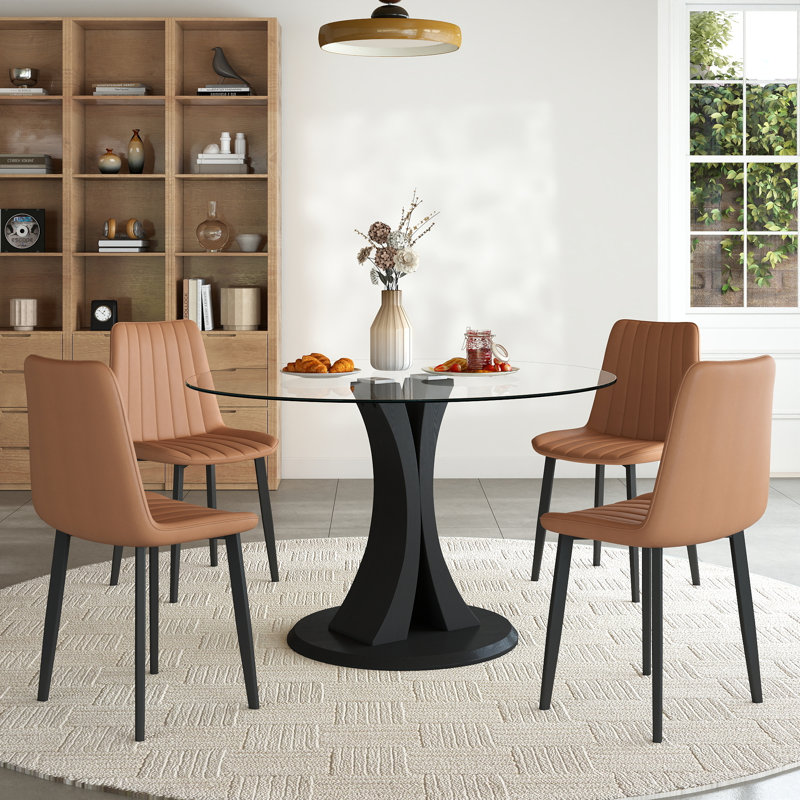 Ensemble de salle à manger moderne à piédestal en verre pour cuisine, salle à manger et appartement