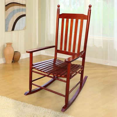 Brown Porch Chair Made Of Solid Wood - 43.23 In. Height, Construction Rocking Hardwood Manufactured Comfortable Wide Seating And Slatted Back Support Easy Assembly 250Lbs Weight Capability