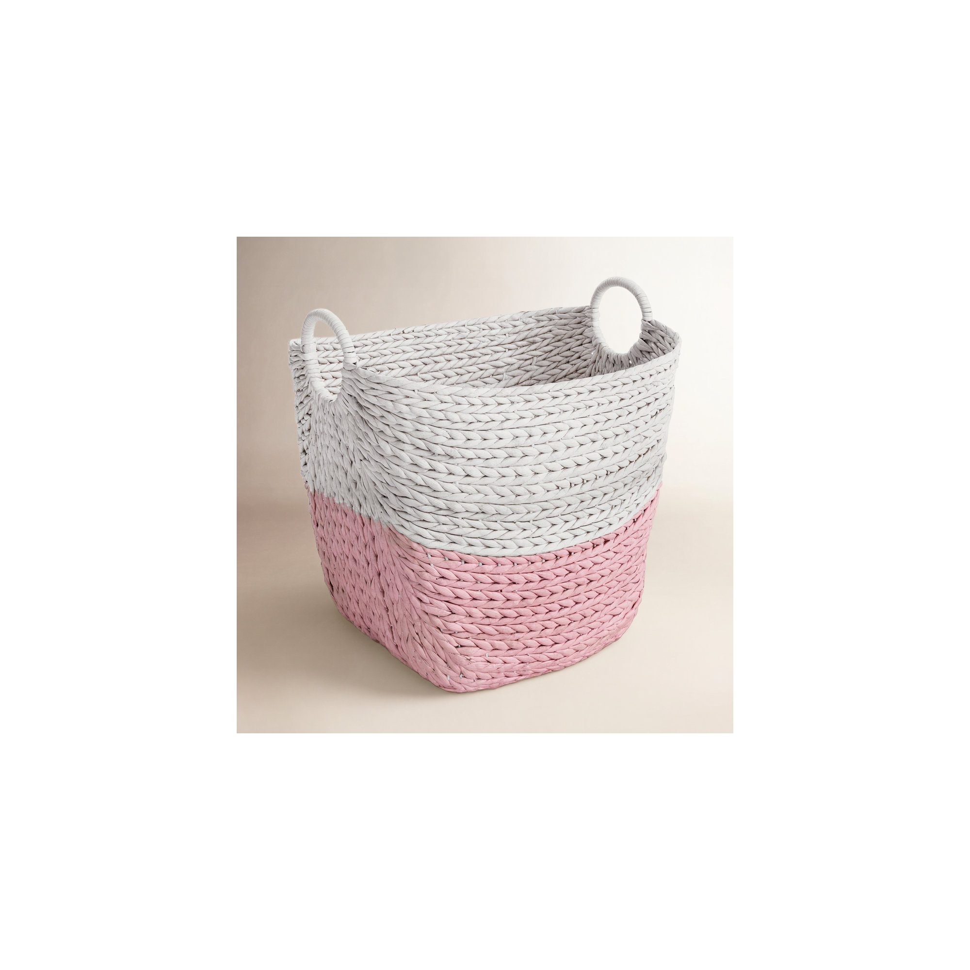 Superior Seagrass Basket, White/Pink, 98.94