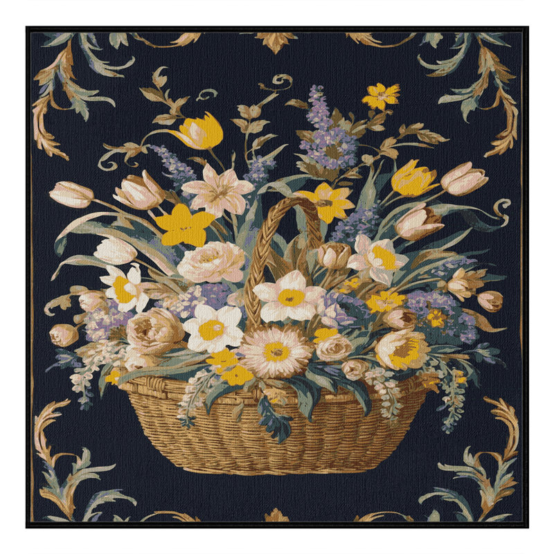 Machine Washable French Gray Area Rug, Square 5'