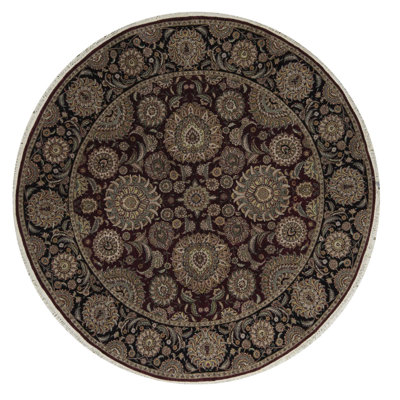 Wool Oriental Area Rug in Wine/Black