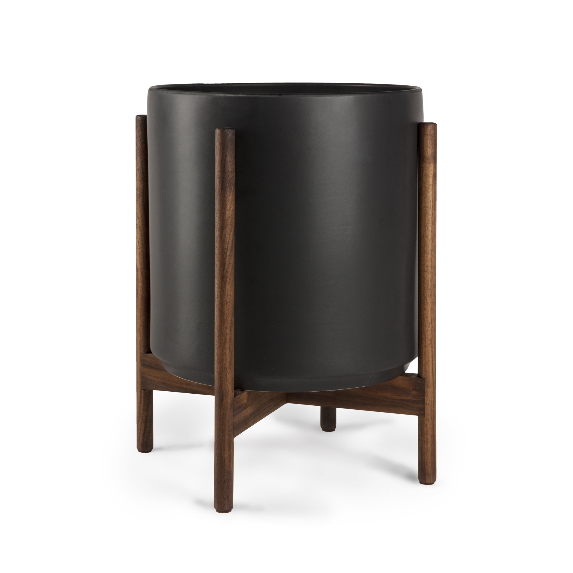 Riverside Handmade Ceramic Pot Planter, Black/Darkened Teak, 18.25" H x 12.6" W x 12.6" D