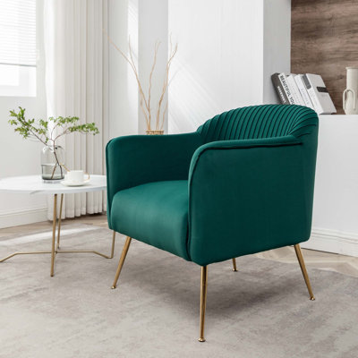 Fauteuil de chambre moderne en velours avec pieds en métal et structure en bois