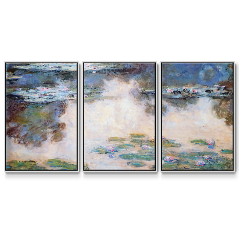 Nymphéas, 1906 05 - Toile encadrée multi-pièces, H 36 po x l 75 po x P 2 po, Blanc