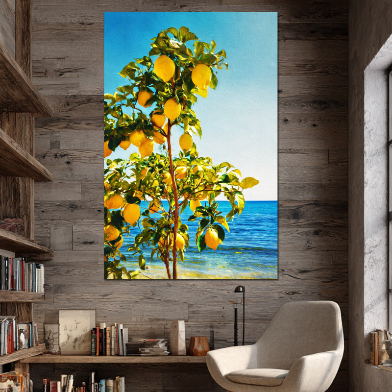 Art mural citron, art mural citronnier méditerranéen pour mur, impression d'art mural fruits, H 32 po x l 24 po