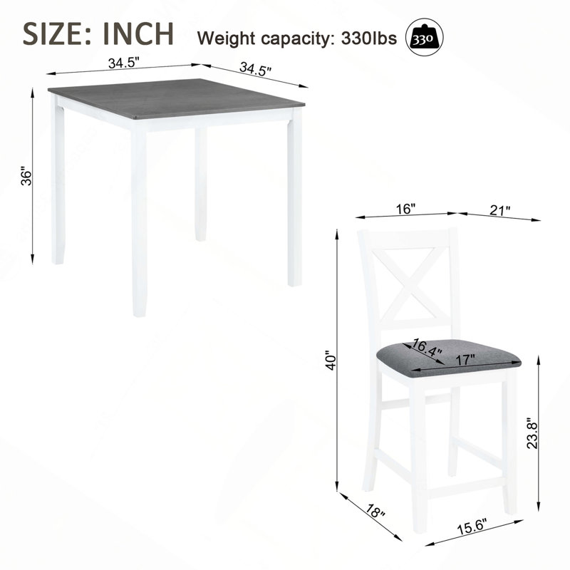 Ensemble de table de salle à manger 5 pièces à hauteur de comptoir avec 4 chaises, ensemble de table de salle à manger en bois classique pour 4 personnes, ensemble de table de salle à manger moderne et simple pour 4 personnes