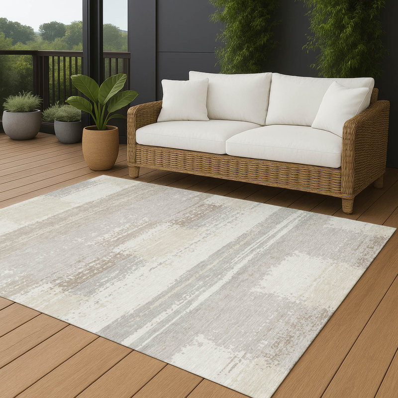 Machine Washable Indoor/Outdoor Chantille ACN2772 Squares Rug, Ivory, 10' x 14'