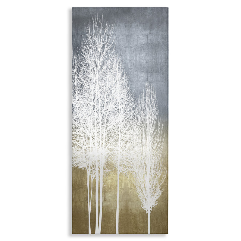 «Tall Tree Line Bare White Trees Over Abstract» par - impression, H 40 po x l 17 po