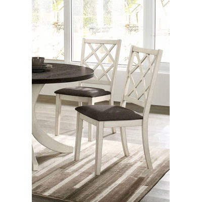 Ensemble de 2 chaises en bois massif blanc antique à dossier unique