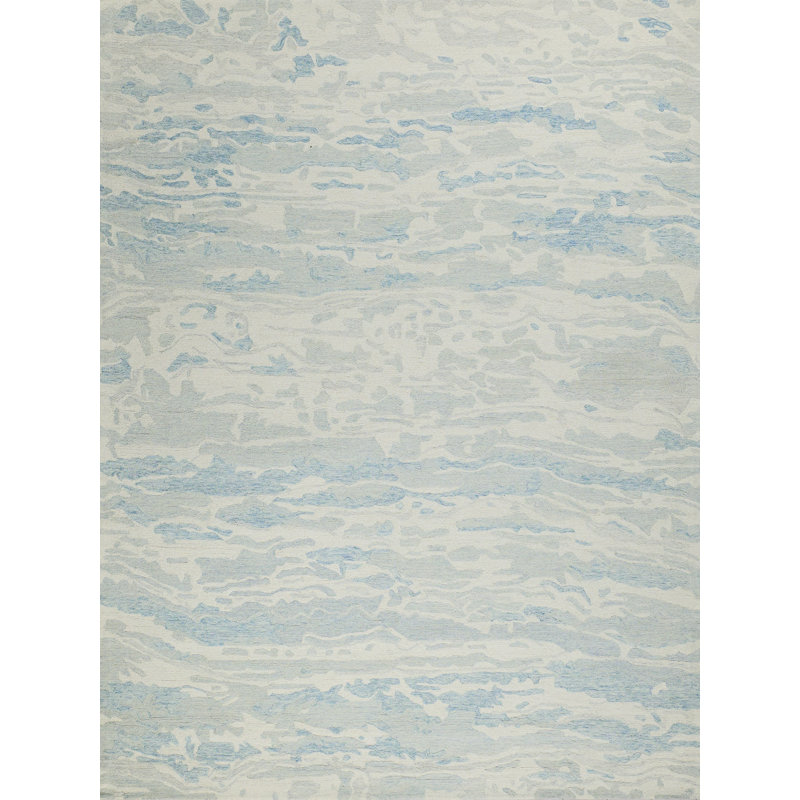 Cortero Hand Tufted Wool Abstract Area Rug in Light Blue/Ivory, Rectangle 6' x 9'