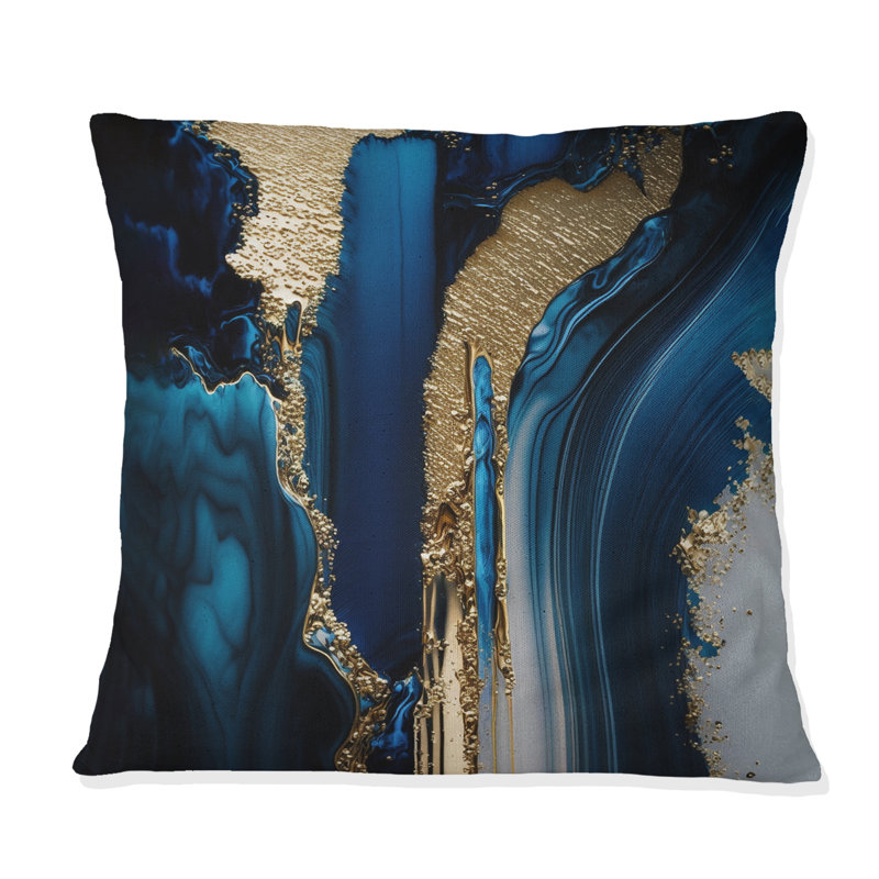 Abstract Geode Waves Gold II - Abstract Printed Throw Pillow, 16" x 16"