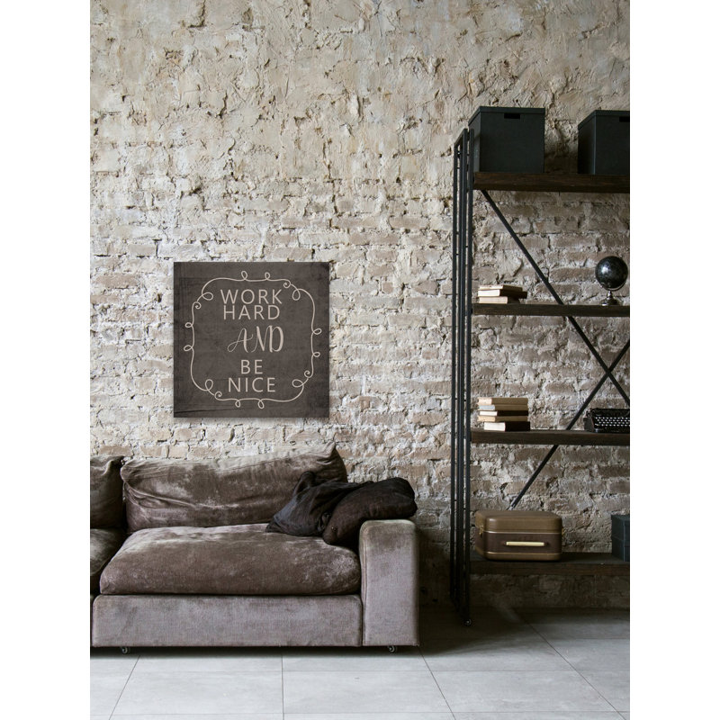 «Work Hard and be Nice», reproduction d'art textuel sur toile, H 12 po x l 12 po x P 1,5 po