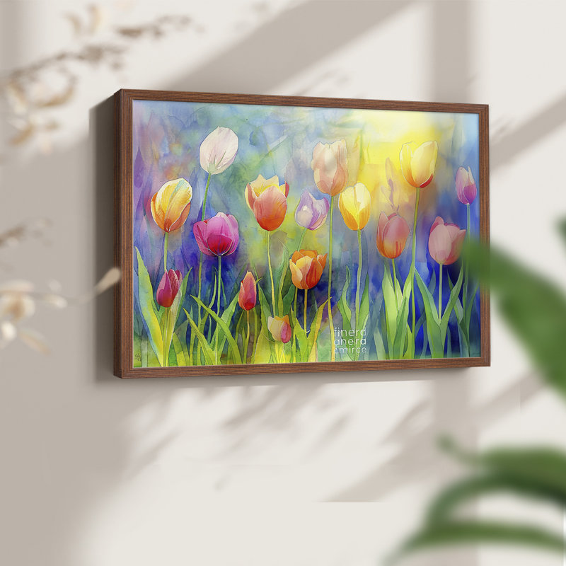 Série florale - Cxxiv - reproduction encadrée - réarmable, H 11 po x l 14 po, Noyer