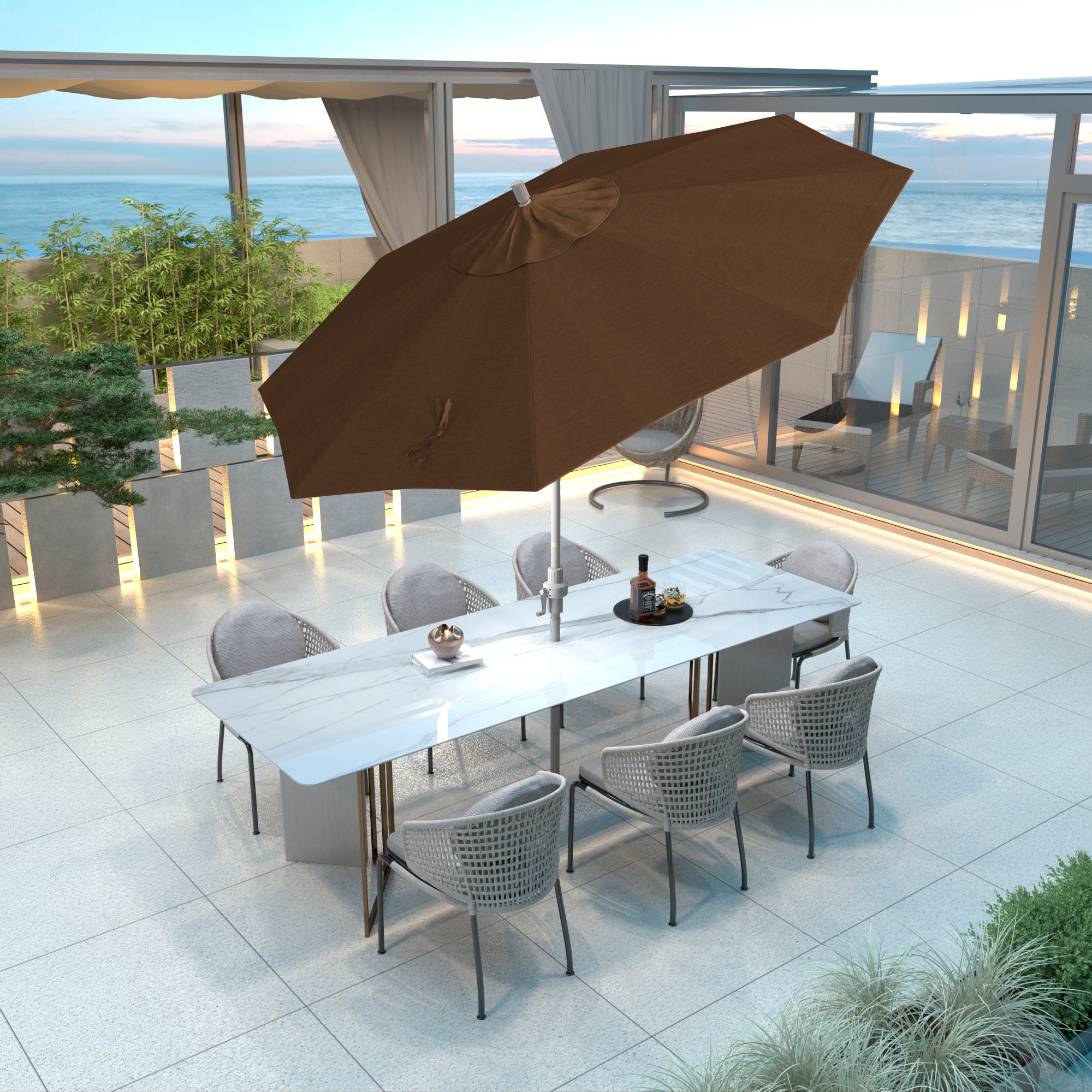 Calline 108'' Outdoor Umbrella, Teak Performance