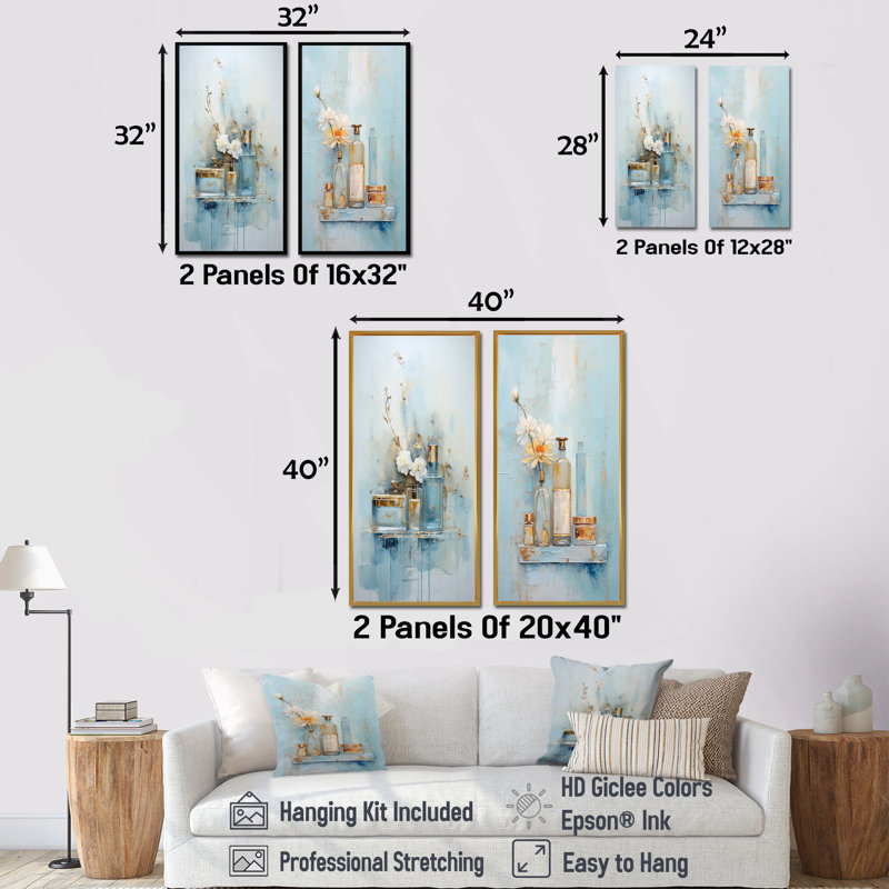 Ensemble de 2 articles de toilette muraux Blue Minimalisme, H 28 po x l 25 po, Toile tendue