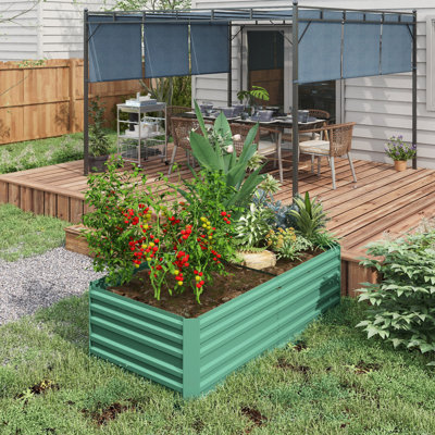 Ensemble de jardin surélevé galvanisé Outsunny, grande et haute boîte à fleurs en métal pour légumes, fleurs et herbes, renforcée, 6 pi x 3 pi x 2 pi, vert clair