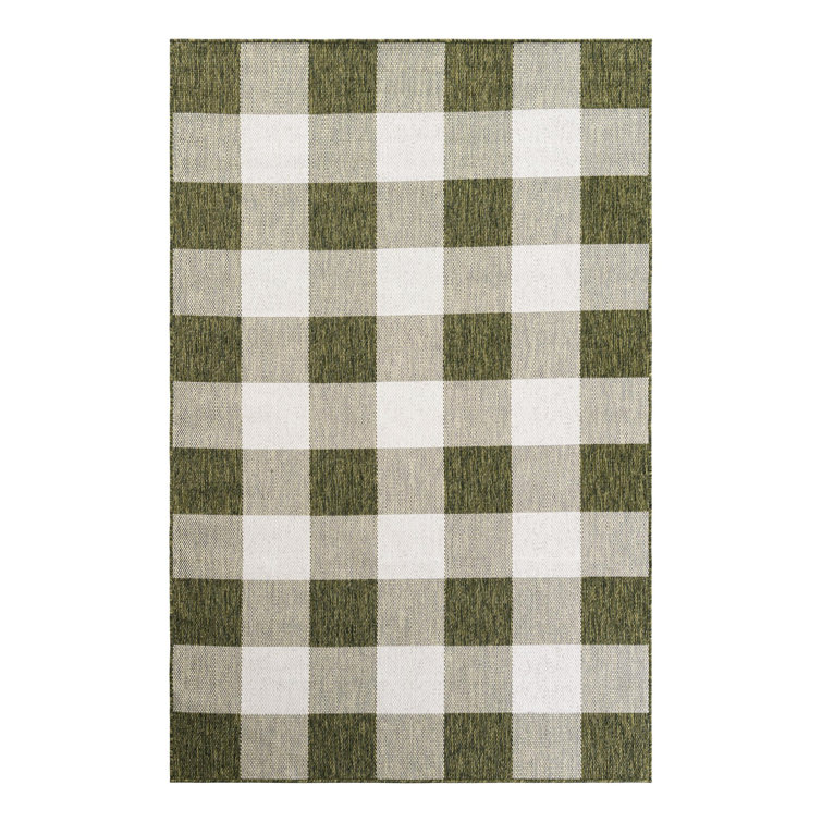 Tereon Checkered Machine Made Power Loom Polypropylene Plastic Indoor/Outdoor Area Rug in Green