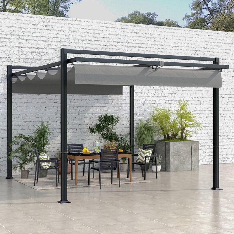 Outsunny 4 x 3m Metal Outdoor Pergola with Retractable Roof, 235cm H x 294cm W x 390cm D, Grey