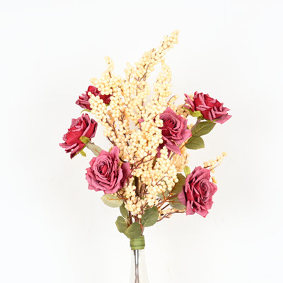 22" Artificial Farmhouse Fall Rose Floral Arrangement For Vase Filler, Branch Blossoms Cluster Berry Long Stem Faux Flower For Dining Table Centerpieces, Home Wedding Thanksgiving Party Decor