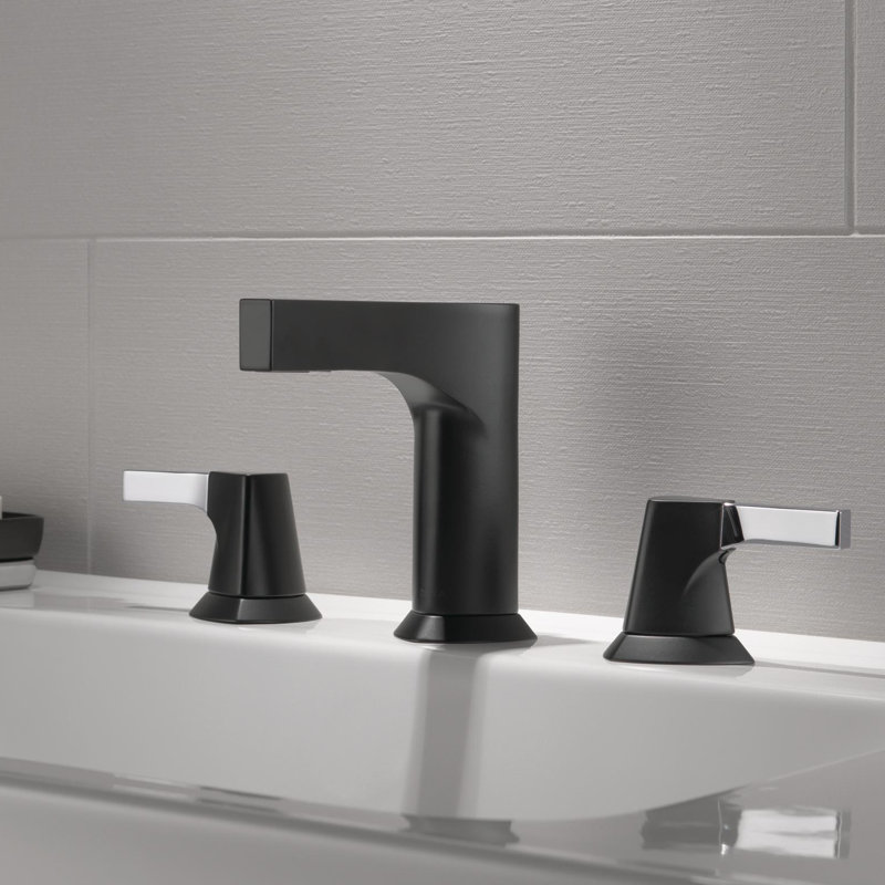 Zura Widespread Faucet with Drain Assembly, Chrome/Black