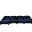 Canapé modulaire en chenille bleu à quatre places avec pétales évasés, jupes amovibles et coussins décoratifs pour coussins courbés de soutien complet, pieds fuselés, volants détachables