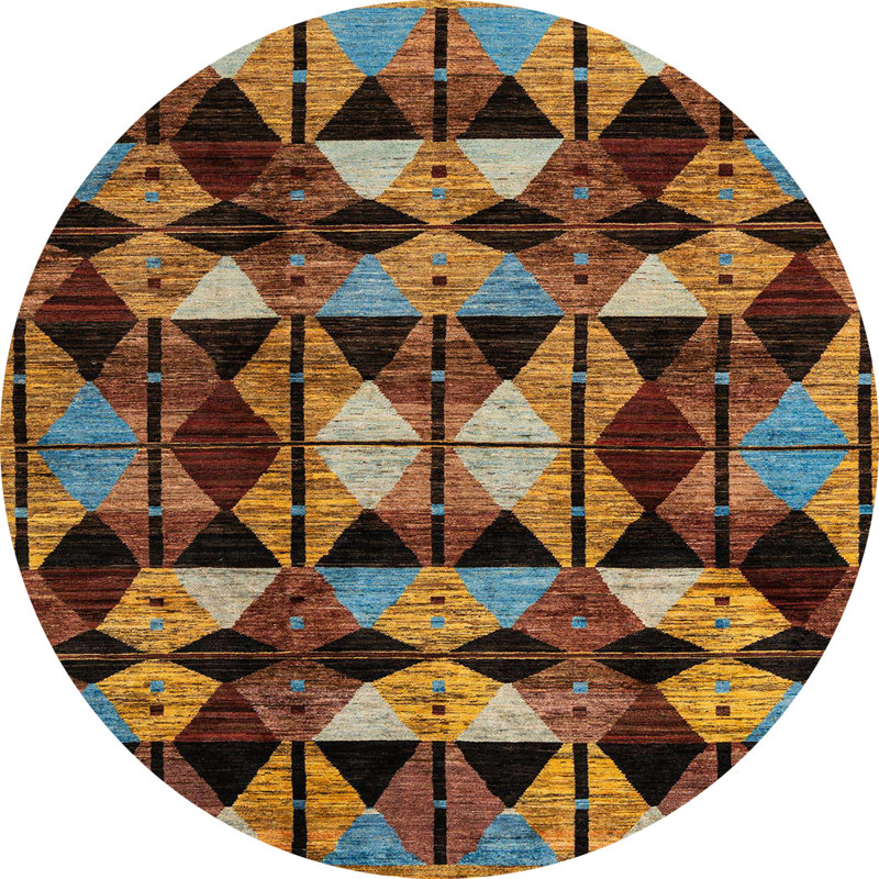 Tapis abstrait brun / jaune / bleu, Rond 8 pi
