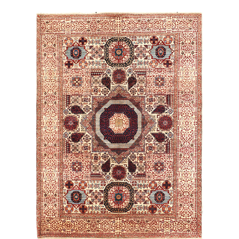 Tapis chameau / rouge tissé à la main de haute qualité
