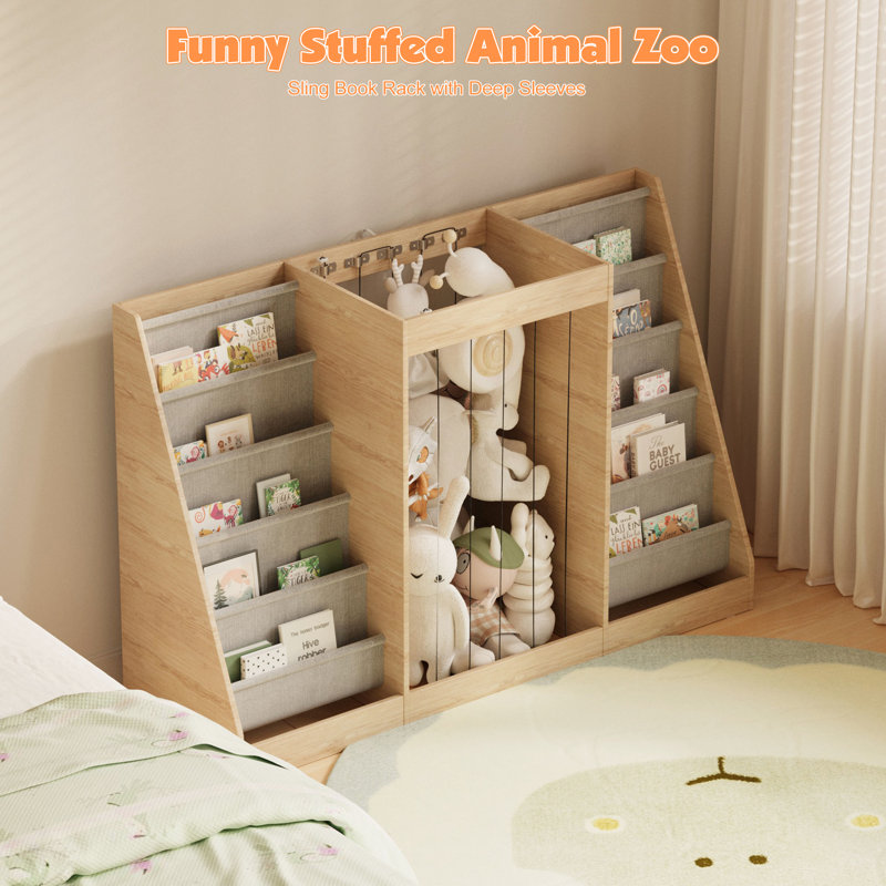 Bibliothèque pour enfants de 31,5 po de hauteur et 47,3 po de largeur, présentoir de rangement à double face avec fentes pour livres en tissu, organisateur central de livres pour tout-petits à compartiment ouvert, pour chambre de bébé, salle de jeux, chambre pour tout-petits, salle de classe Homeschool
