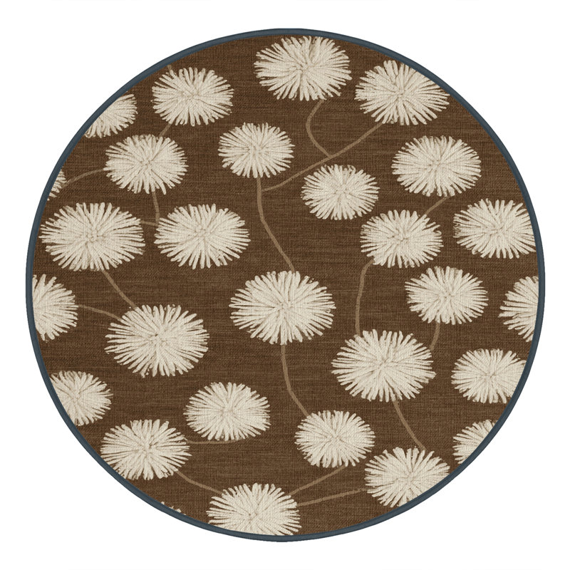 Tapis botanique brun lavable à la machine, Rond 4 pi