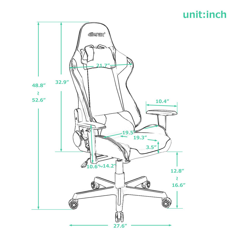 Merax Adjustable Reclining Ergonomic Faux Leather Swiveling PC & Racing Game Chair, Blue