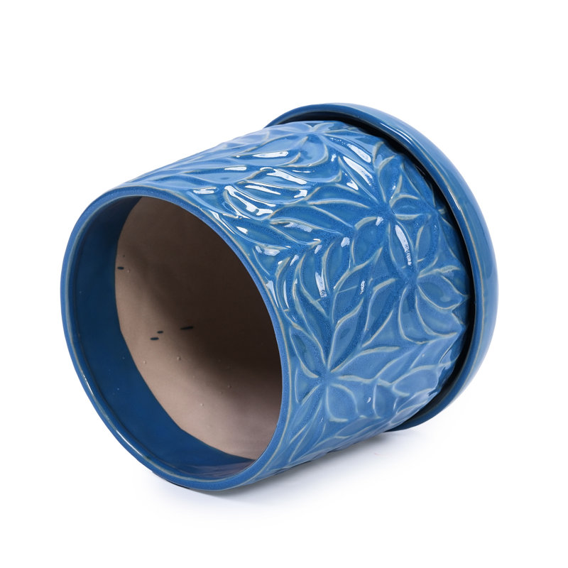2 pots à fleurs modernes en céramique de 7 po de couleur bleu marine antique, résistants aux intempéries, pour 2 plantes bleues