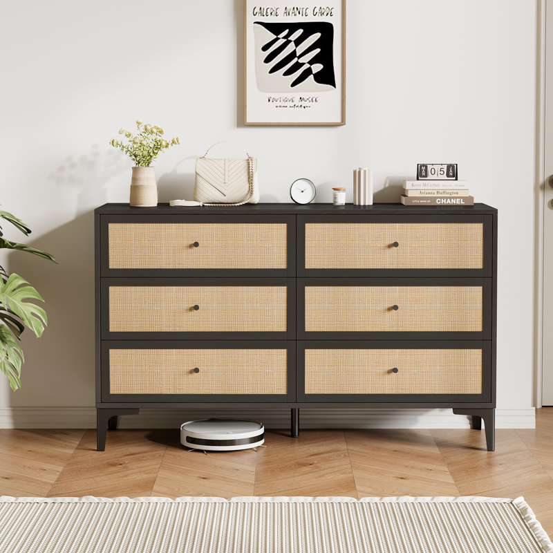 Commode 6 tiroirs l 47,2 po , Naturel/noir