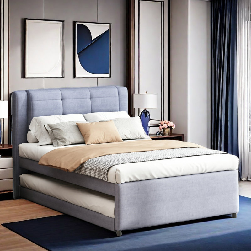 Lit plateforme avec lit gigogne multifonctionnel Castries Upholstery, gris
