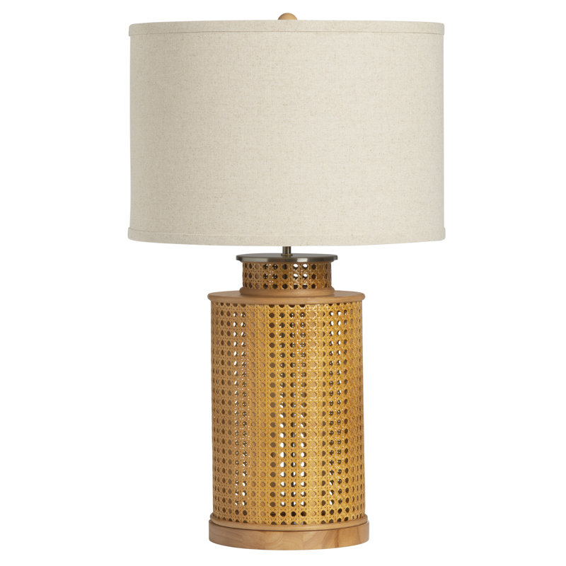 25.5" Wood Table Lamp With Oat Shade