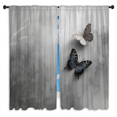 Two Butterflies On Surface Window Curtains Butterflies Sheer & Room Darkening - 2 Panels