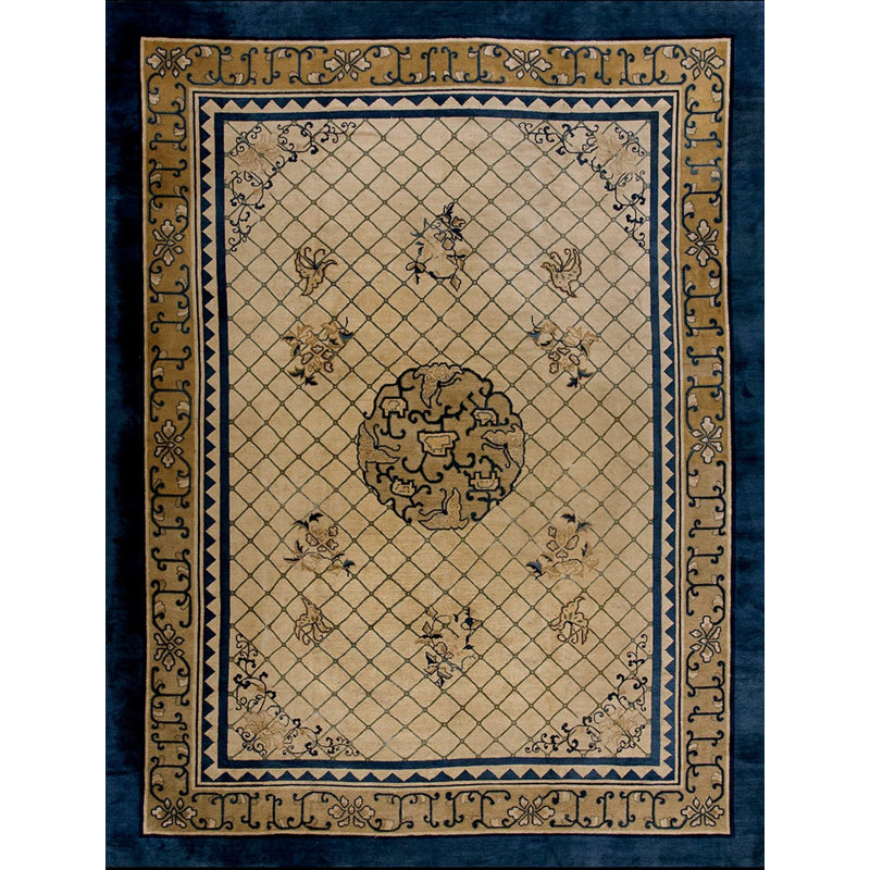 Tapis bleu antique en laine Pékin