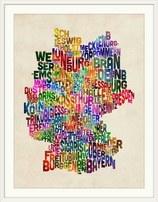 Francy " Text Map Of Germany Map " by Michael Tompsett, Black Frame, 44" H x 35" W x 1" D