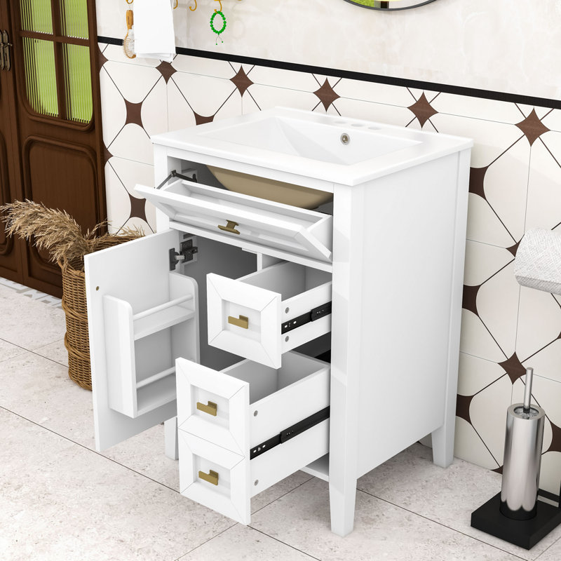 Meuble-lavabo compact en bois avec rangement spacieux, Blanc