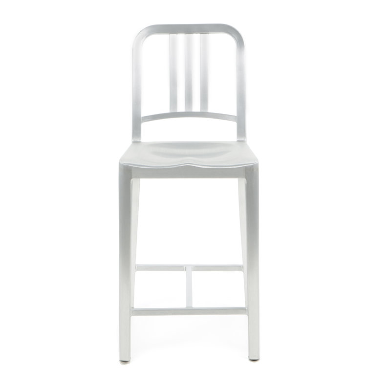 Navy 24" Barstool, Hand Polished Aluminum