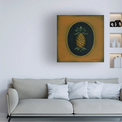 Art mural sur toile tendue - «Pineapple Still Life» de Barbara Jeffords pour décoration de salon, de chambre à coucher ou de bureau - 14 x 14
