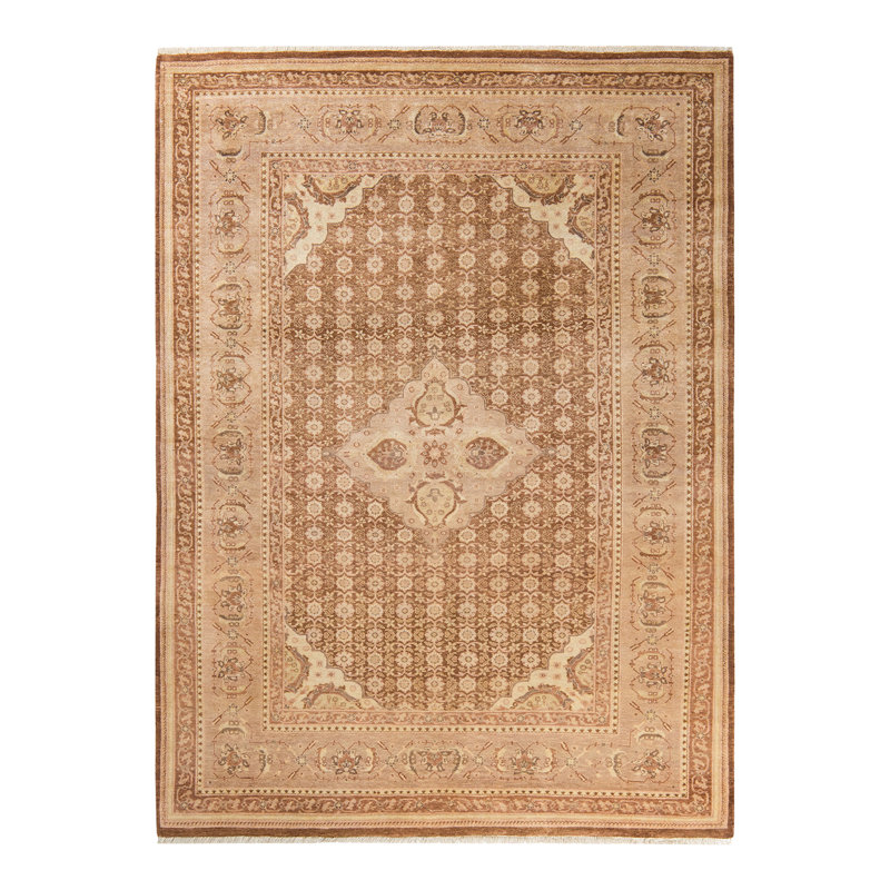 Tapis traditionnel doré noué à la main de conception unique 6 pi 1 po x 8 pi 6 po Keller