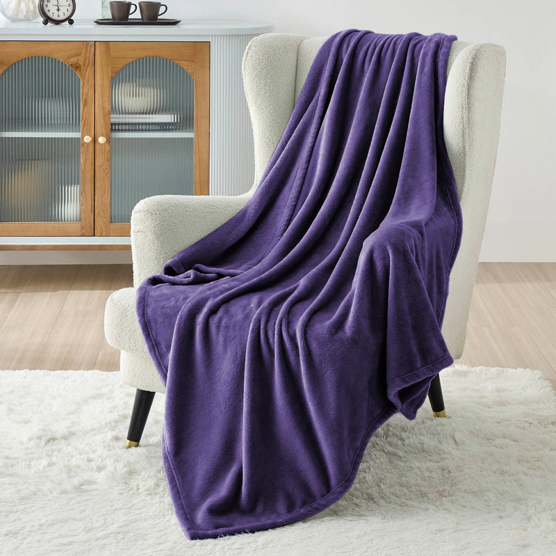Luxury Mink Fleece Blanket - Ultra Soft, Warm & Lightweight Throw, Purple, 150cm W x 200cm L